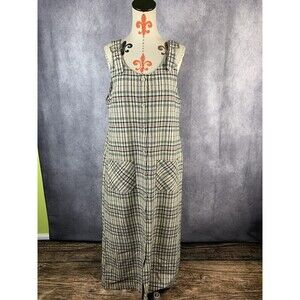 Mountain Lake Linen Blnd Plaid Overall Dress Women's Size Medium Ivory Black Red